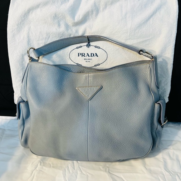 Prada Vintage Light Blue Leather Button Closure Shoulder Bag - Picture 12 of 16